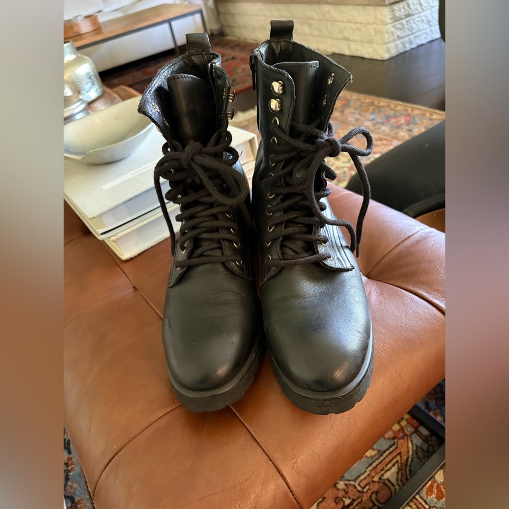 Steve Madden Geneva Black Leather Combat Boots